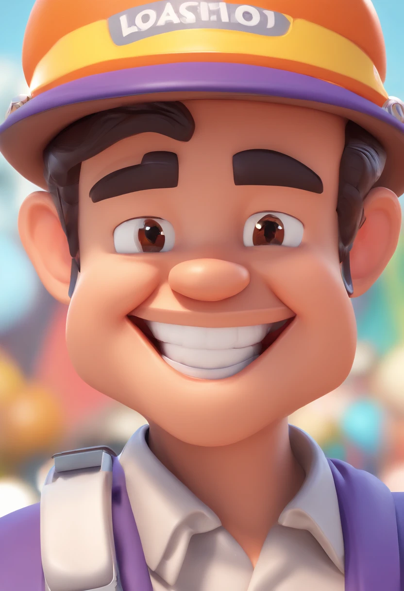 Smiling Man Illustration, sorriso insano, Homem de pele marrom com um sorriso gigante, happily smiling at the camera, sorriso atrevido, he's smiling, sorriso muito grande, Macho sorridente, foto de perfil headshot, rindo sorriso enorme, desenhando no estilo de Arte 3D, c4d, fundo de cor branco puro, estilo disney, estilo pixar render ilustracao Super Detalhe, 8k