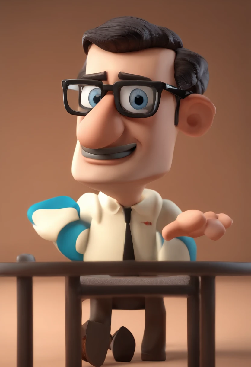 Cartoon character of a man wearing black glasses and a blue shirt, um personagem animado, Caractere estilizado, animation style rendering, 3D estilizado, Arnold Maya render, 3 d render stylized, toon render keyshot, Personagem 3D, Personagem 3D, 3d rendering stylized, 3 d character render, personagem de desenho animado, Personagem de close up, Pose de personagem, (Estilo Pixar) (master part:1.2) (Bokeh) (best quality) (pele detalhada) (textura detalhada) (8k) (argila) (Cinematic lighting) (foco nítido,Senta e vaza a parte superior do corpo
