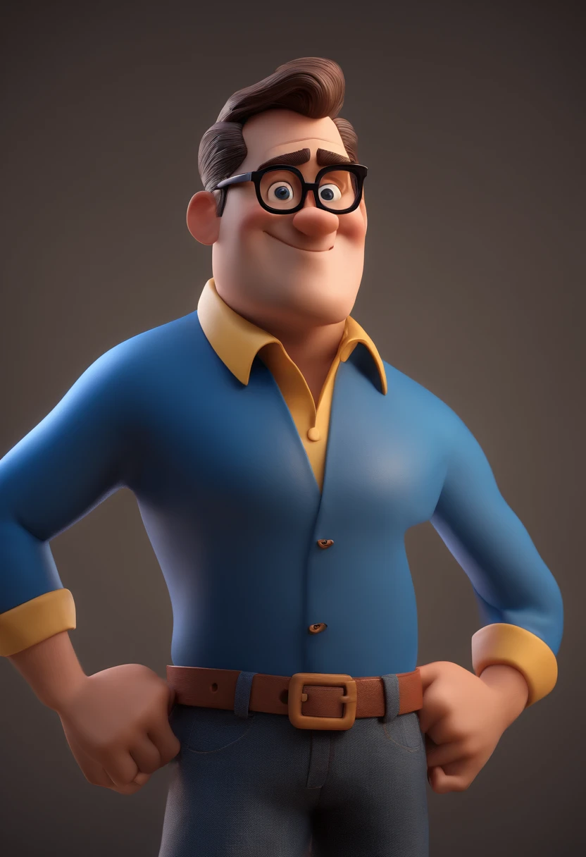 Cartoon character of a man with black glasses and a blue shirt, animation character, Caractere estilizado, animation style rendering, 3D estilizado, Arnold Maya render, 3 d render stylized, toon render keyshot, Personagem 3D, Personagem 3D, 3d rendering stylized, 3 d character render, personagem de desenho animado, Personagem de close up, Pose de personagem, (Estilo Pixar) (master part:1.2) (Bokeh) (best quality) (pele detalhada) (textura detalhada) (8k) (argila) (Cinematic lighting) (foco nítido