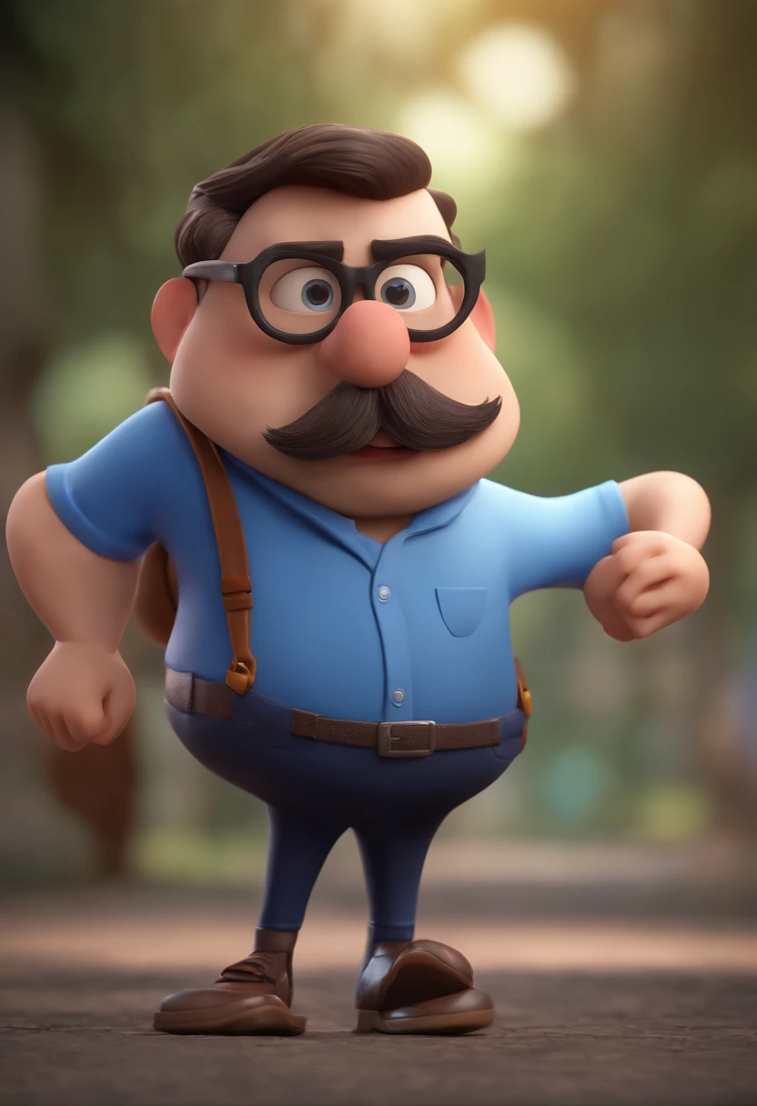 Cartoon character of a man wearing black glasses and a blue shirt, um personagem animado, Caractere estilizado, animation style rendering, 3D estilizado, Arnold Maya render, 3 d render stylized, toon render keyshot, Personagem 3D, Personagem 3D, 3d rendering stylized, 3 d character render, personagem de desenho animado, Personagem de close up, Pose de personagem, (Estilo Pixar) (master part:1.2) (Bokeh) (best quality) (pele detalhada) (textura detalhada) (8k) (argila) (Cinematic lighting) (foco nítido,Senta e vaza a parte superior do corpo