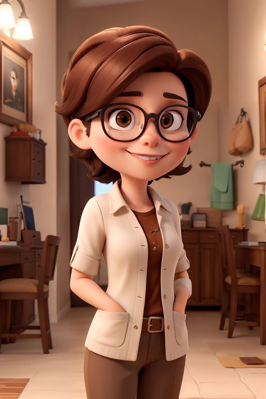 Obra-prima, de melhor qualidade, A woman with glasses with short brown hair, com um gatinho