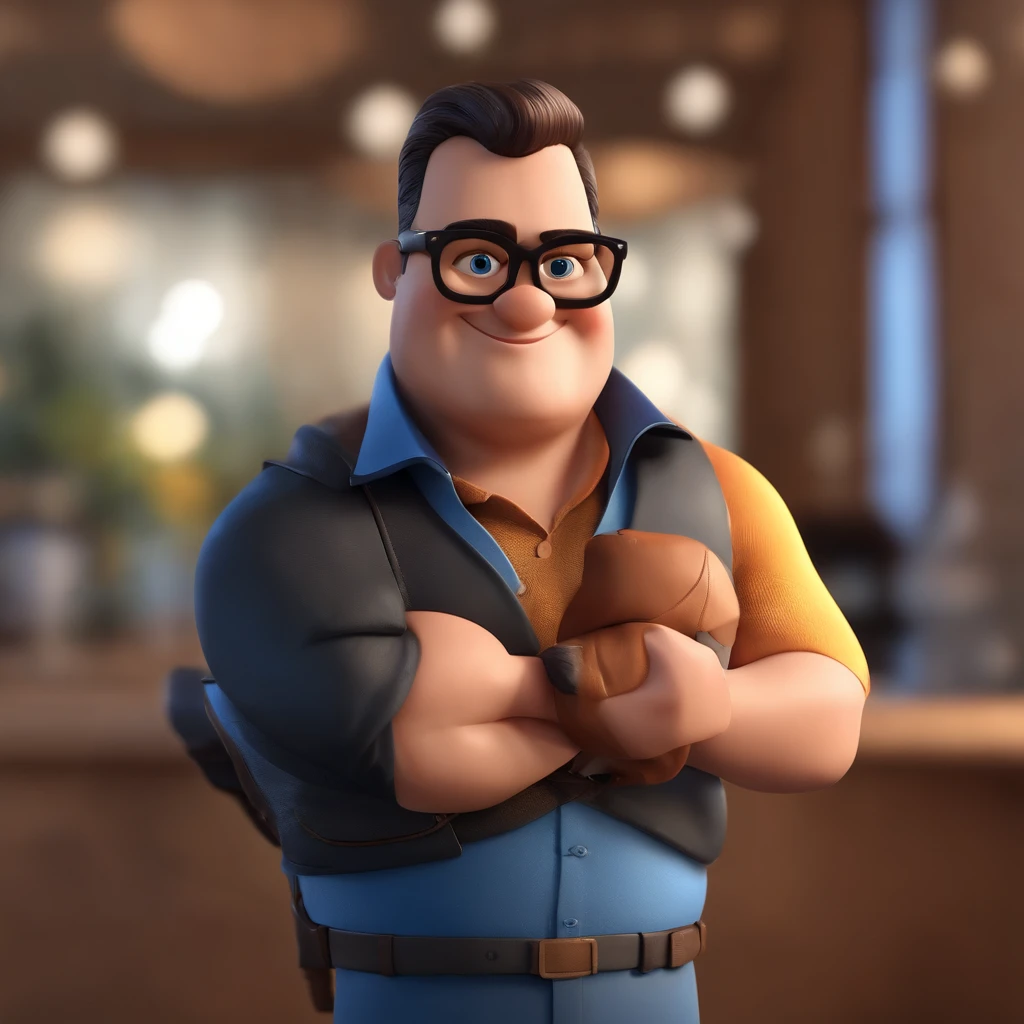 Cartoon character of a man with black glasses and a blue shirt, animation character, Caractere estilizado, animation style rendering, 3D estilizado, Arnold Maya render, 3 d render stylized, toon render keyshot, Personagem 3D, Personagem 3D, 3d rendering stylized, 3 d character render, personagem de desenho animado, Personagem de close up, Pose de personagem, (Estilo Pixar) (master part:1.2) (Bokeh) (best quality) (pele detalhada) (textura detalhada) (8k) (argila) (Cinematic lighting) (foco nítido