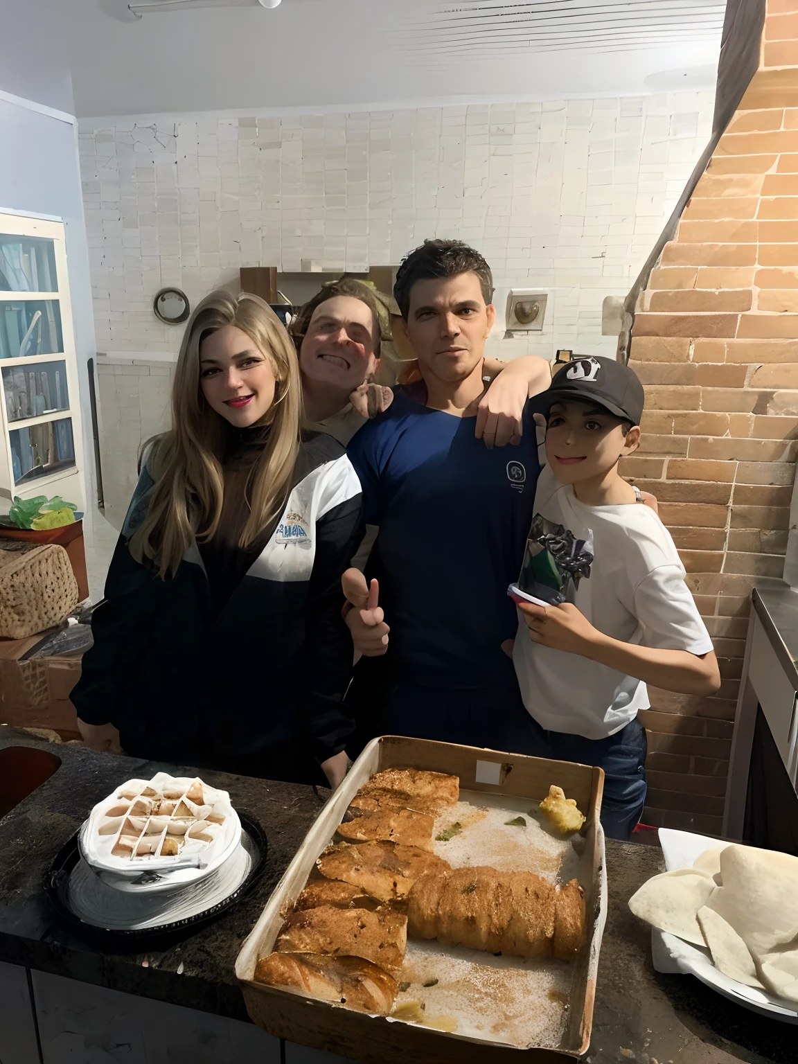 There is a group of people standing in a kitchen with a pot of food, Directed by: Nandor Soldier, Andorinha Toron, imagem de perfil, Directed by: Felipe Seade, taken in the early 2020s, foto do perfil, foto de perfil 1024px, Directed by: Joseph Pisani, Directed by: Teresa Fasolino, family dinner