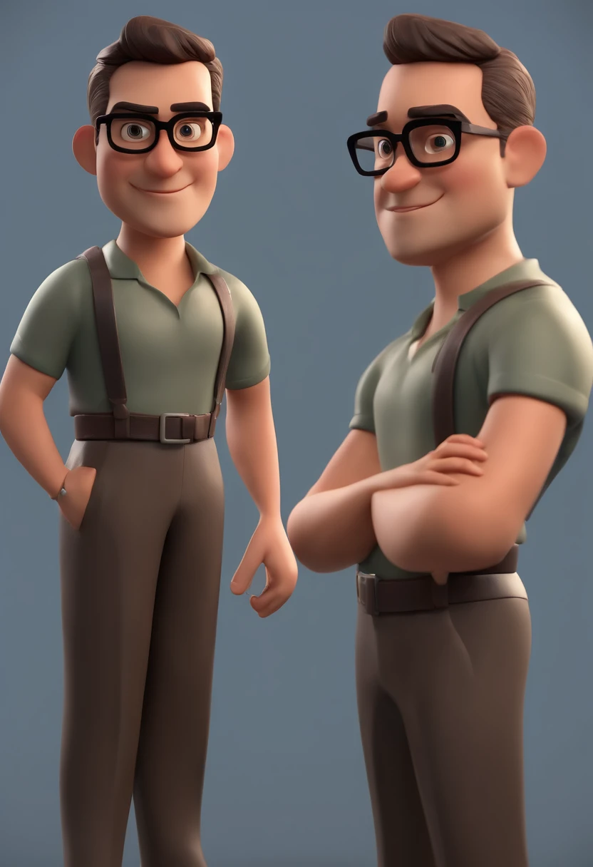 Cartoon character of a man wearing black glasses and a blue shirt, um personagem animado, Caractere estilizado, animation style rendering, 3D estilizado, Arnold Maya render, 3 d render stylized, toon render keyshot, Personagem 3D, Personagem 3D, 3d rendering stylized, 3 d character render, personagem de desenho animado, Personagem de close up, Pose de personagem, (Estilo Pixar) (master part:1.2) (Bokeh) (best quality) (pele detalhada) (textura detalhada) (8k) (argila) (Cinematic lighting) (foco nítido，Senta e vaza a parte superior do corpo