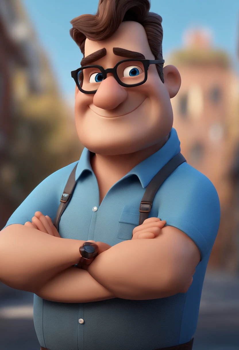 Cartoon character of a man with black glasses and a blue shirt, animation character, Caractere estilizado, animation style rendering, 3D estilizado, Arnold Maya render, 3 d render stylized, toon render keyshot, Personagem 3D, Personagem 3D, 3d rendering stylized, 3 d character render, personagem de desenho animado, Personagem de close up, Pose de personagem,  (Estilo Pixar) (master part:1.2) (Bokeh) (best quality) (pele detalhada) (textura detalhada) (8k) (argila) (Cinematic lighting) (foco nítido