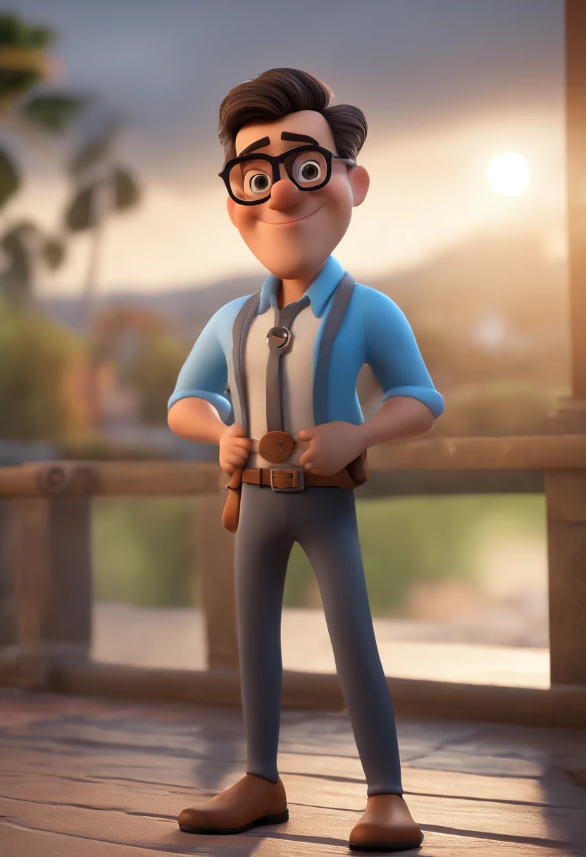 Cartoon character of a man with black glasses and a blue shirt, animation character, Caractere estilizado, animation style rendering, 3D estilizado, Arnold Maya render, 3 d render stylized, toon render keyshot, Personagem 3D, Personagem 3D, 3d rendering stylized, 3 d character render, personagem de desenho animado, Personagem de close up, Pose de personagem, (Estilo Pixar) (master part:1.2) (Bokeh) (best quality) (pele detalhada) (textura detalhada) (8k) (argila) (Cinematic lighting) (foco nítido