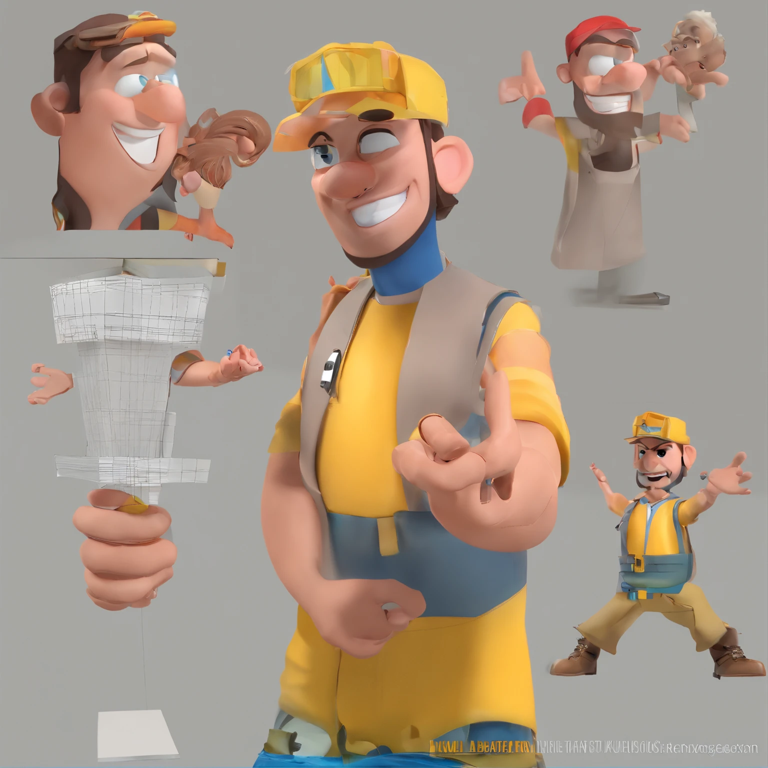 Criar um personagem no estilo Pixar. Trata-se de um homem de 30 anos, com barba, Branco, com cabelos castanhos curtos e um quiff, e olhos castanhos. Ele deve estar na frente de um computador, Trabalhar como designer