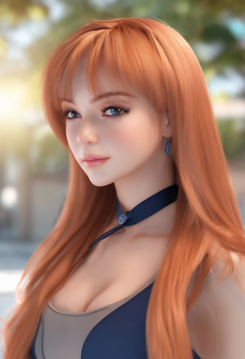 sexo feminino, Cabelos longos loiro escuro, sobrancelhas cor castanho, pele branca, Large eyelashes of the rounded face, olhos pequenos e puxados, cor castanho, nariz fino, brinco com pingente borboleta, sorriso largo,senior high school student, camiseta preta, sala de aula