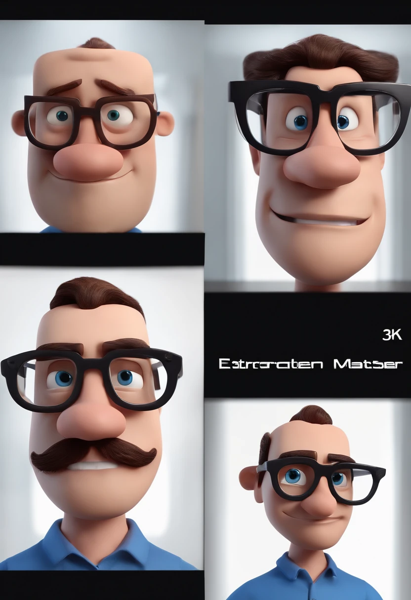 Cartoon character of a man with black glasses and a blue shirt, animation character, Caractere estilizado, animation style rendering, 3D estilizado, Arnold Maya render, 3 d render stylized, toon render keyshot, Personagem 3D, Personagem 3D, 3d rendering stylized, 3 d character render, personagem de desenho animado, Personagem de close up, Pose de personagem, (Estilo Pixar) (master part:1.2) (Bokeh) (best quality) (pele detalhada) (textura detalhada) (8k) (argila) (Cinematic lighting) (foco nítido