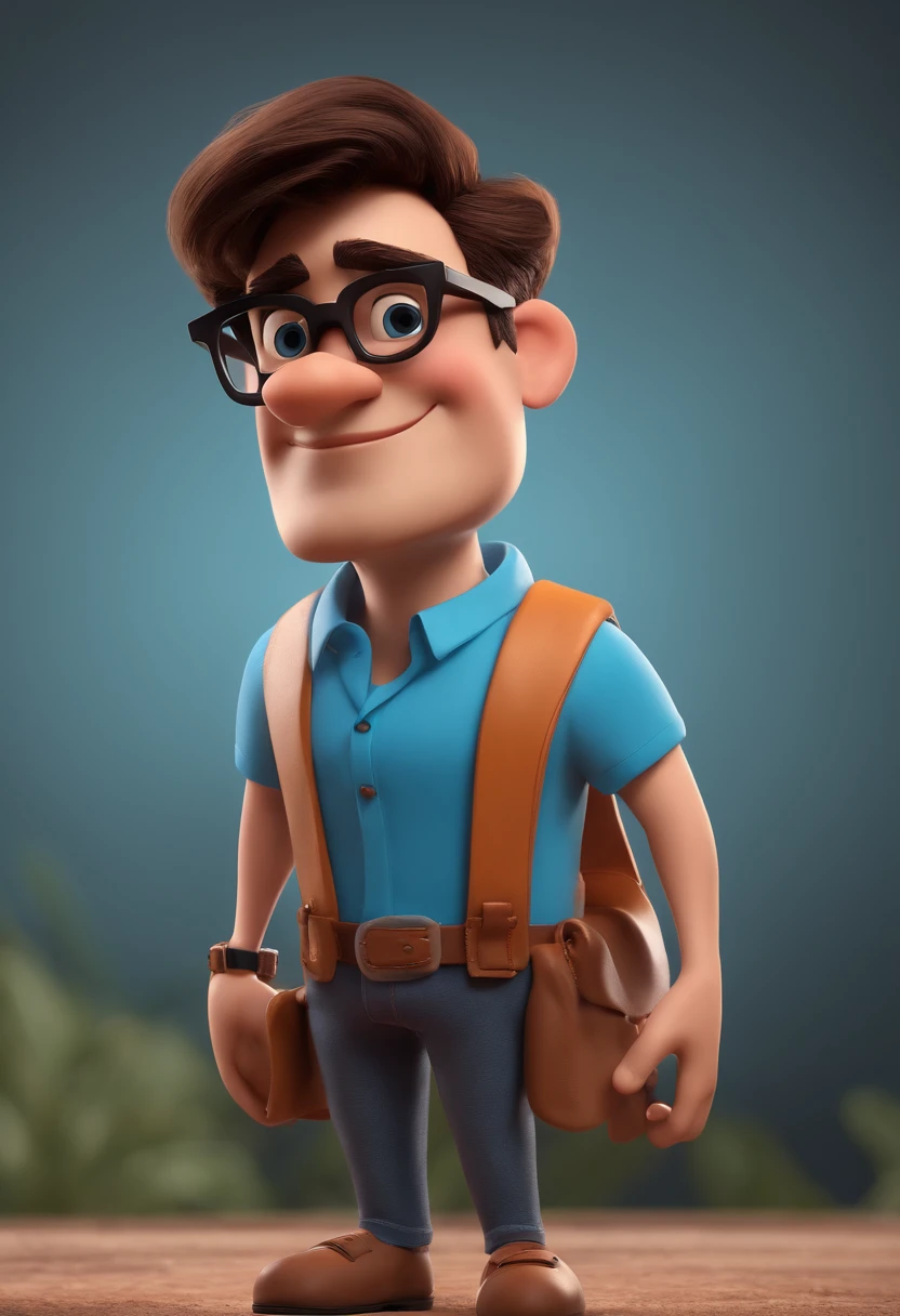 Cartoon character of a man with black glasses and a blue shirt, animation character, Caractere estilizado, animation style rendering, 3D estilizado, Arnold Maya render, 3 d render stylized, toon render keyshot, Personagem 3D, Personagem 3D, 3d rendering stylized, 3 d character render, personagem de desenho animado, Personagem de close up, Pose de personagem,  (Estilo Pixar) (master part:1.2) (Bokeh) (best quality) (pele detalhada) (textura detalhada) (8k) (argila) (Cinematic lighting) (foco nítido