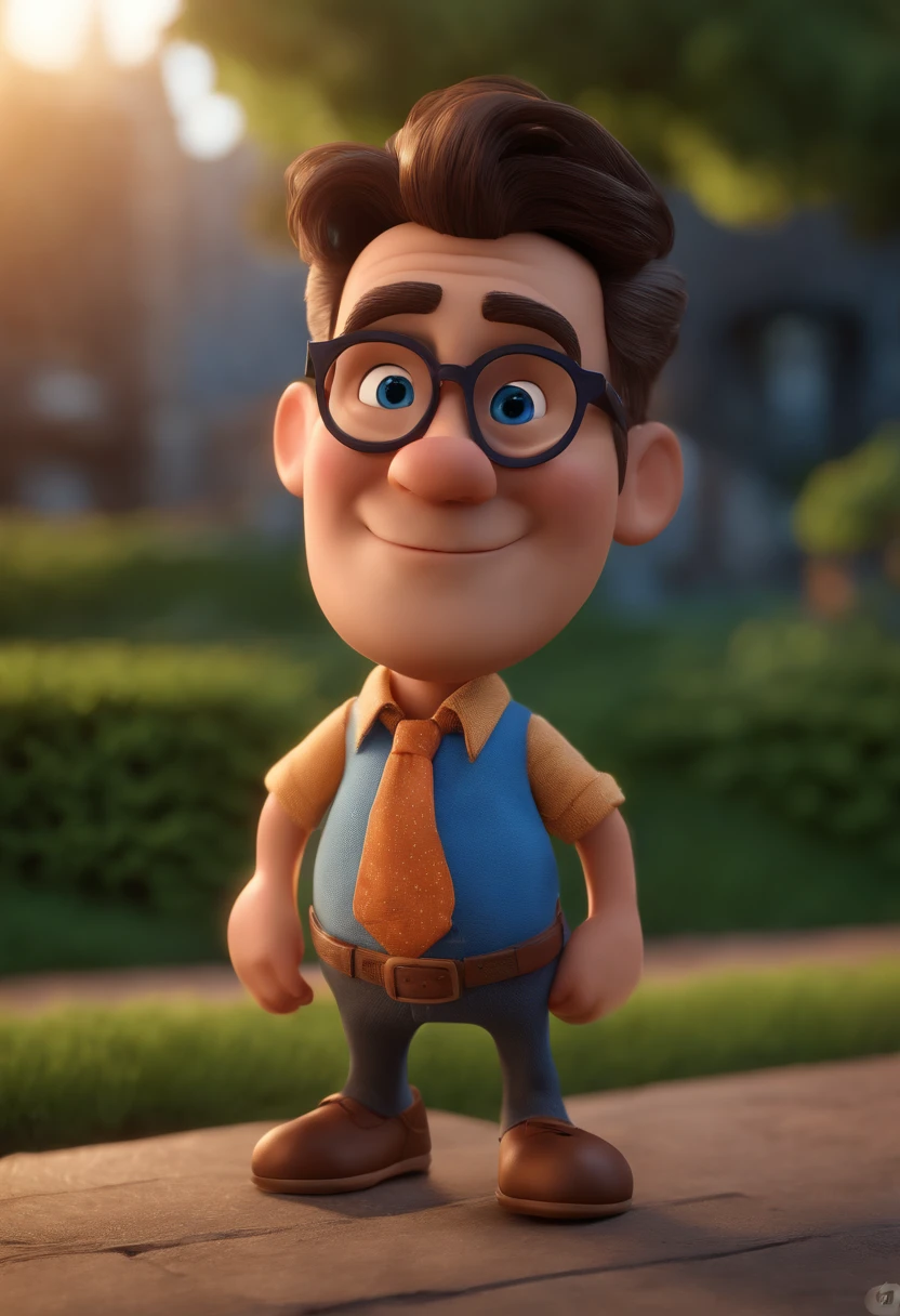 Cartoon character of a man with black glasses and a blue shirt, animation character, Caractere estilizado, animation style rendering, 3D estilizado, Arnold Maya render, 3 d render stylized, toon render keyshot, Personagem 3D, Personagem 3D, 3d rendering stylized, 3 d character render, personagem de desenho animado, Personagem de close up, Pose de personagem, (Estilo Pixar) (master part:1.2) (Bokeh) (best quality) (pele detalhada) (textura detalhada) (8k) (argila) (Cinematic lighting) (foco nítido