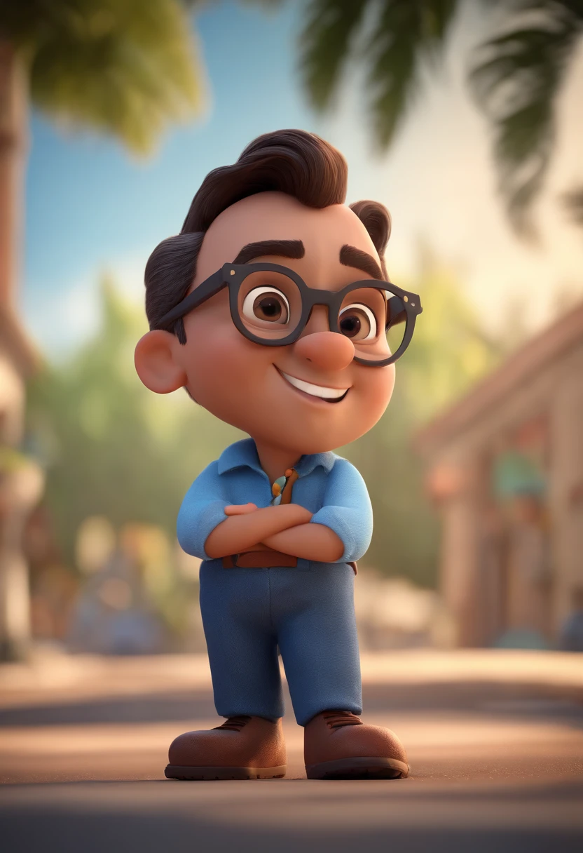 Cartoon character of a man with black glasses and a blue shirt, animation character, Caractere estilizado, animation style rendering, 3D estilizado, Arnold Maya render, 3 d render stylized, toon render keyshot, Personagem 3D, Personagem 3D, 3d rendering stylized, 3 d character render, personagem de desenho animado, Personagem de close up, Pose de personagem, (Estilo Pixar) (master part:1.2) (Bokeh) (best quality) (pele detalhada) (textura detalhada) (8k) (argila) (Cinematic lighting) (foco nítido
