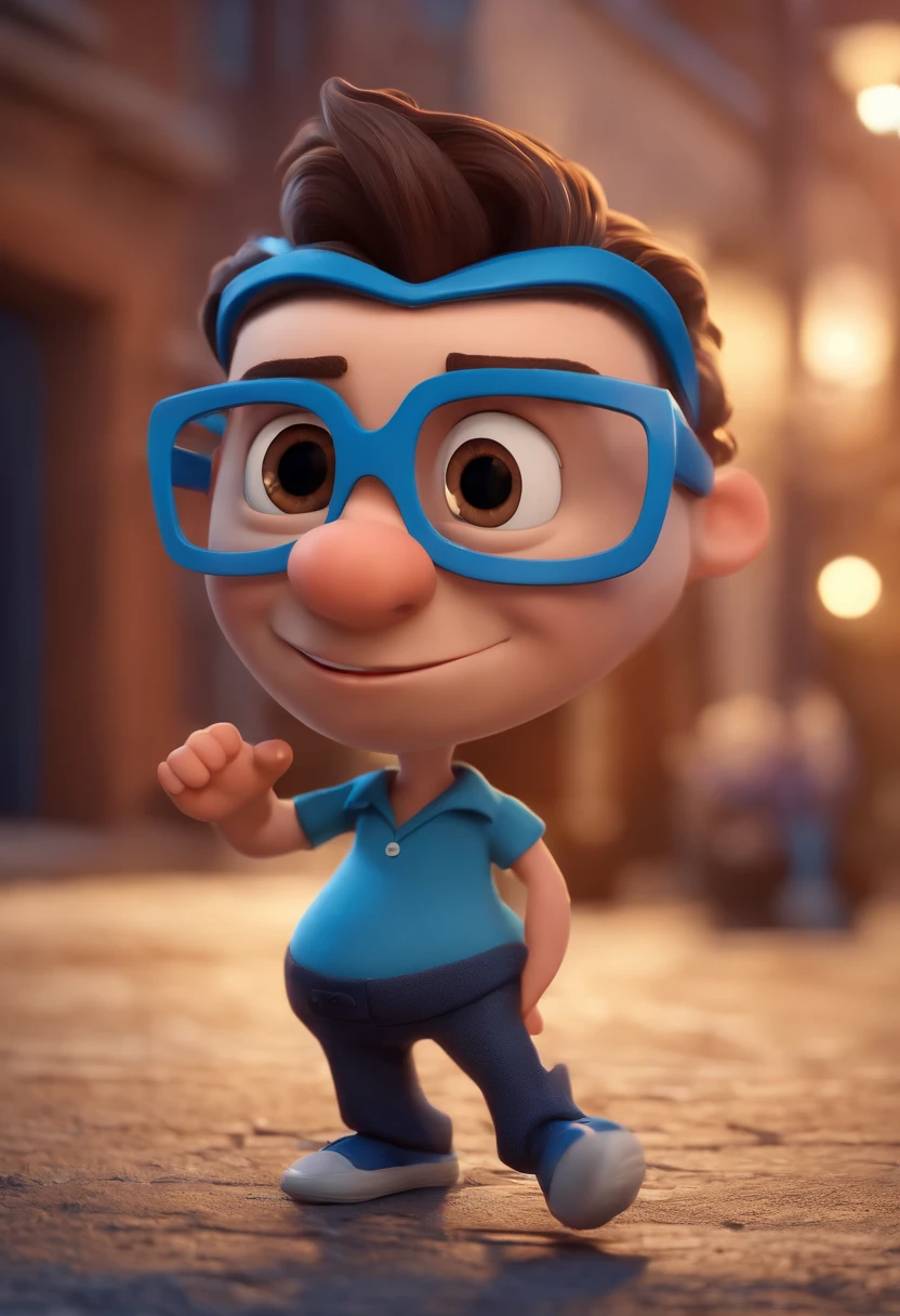 Cartoon character of a man with black glasses and a blue shirt, animation character, Caractere estilizado, animation style rendering, 3D estilizado, Arnold Maya render, 3 d render stylized, toon render keyshot, Personagem 3D, Personagem 3D, 3d rendering stylized, 3 d character render, personagem de desenho animado, Personagem de close up, Pose de personagem, (Estilo Pixar) (master part:1.2) (Bokeh) (best quality) (pele detalhada) (textura detalhada) (8k) (argila) (Cinematic lighting) (foco nítido