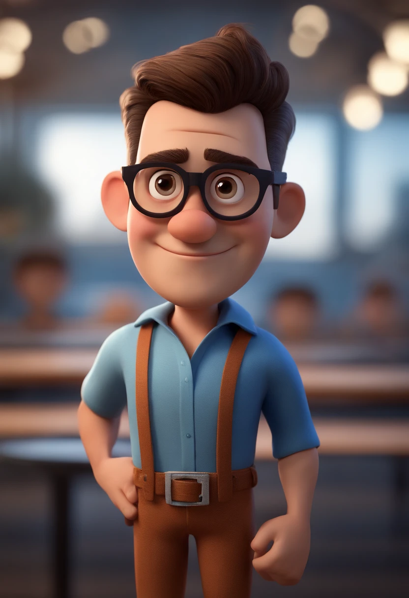 Cartoon character of a man with black glasses and a blue shirt, animation character, Caractere estilizado, animation style rendering, 3D estilizado, Arnold Maya render, 3 d render stylized, toon render keyshot, Personagem 3D, Personagem 3D, 3d rendering stylized, 3 d character render, personagem de desenho animado, Personagem de close up, Pose de personagem, (Estilo Pixar) (master part:1.2) (Bokeh) (best quality) (pele detalhada) (textura detalhada) (8k) (argila) (Cinematic lighting) (foco nítido