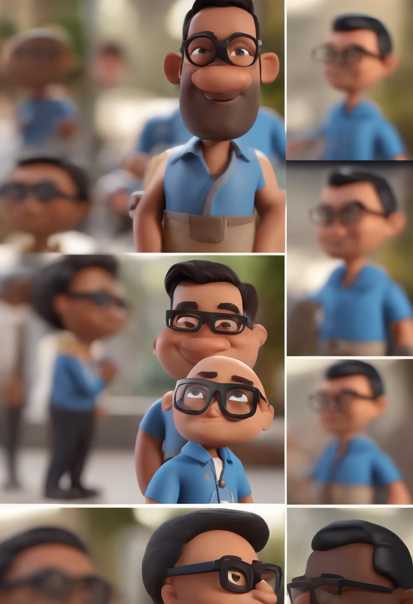 Cartoon character of a man with black glasses and a blue shirt, animation character, Caractere estilizado, animation style rendering, 3D estilizado, Arnold Maya render, 3 d render stylized, toon render keyshot, Personagem 3D, Personagem 3D, 3d rendering stylized, 3 d character render, personagem de desenho animado, Personagem de close up, Pose de personagem, (Estilo Pixar) (master part:1.2) (Bokeh) (best quality) (pele detalhada) (textura detalhada) (8k) (argila) (Cinematic lighting) (foco nítido