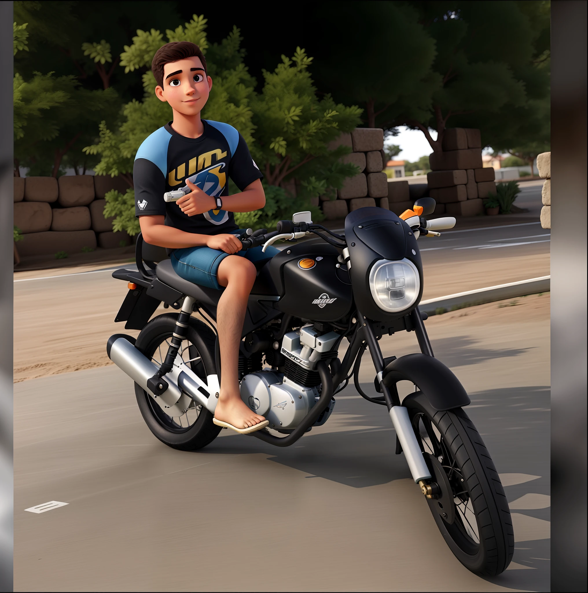 Um jovem branco em sua motocicleta, alta qualidade