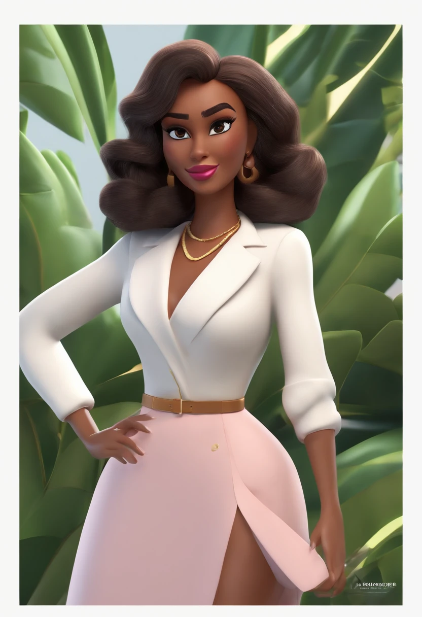 Cartoon character of a brown-skinned green-eyed woman in businesswoman outfit, The color of the clothes is pink with white , Hair is straight black, She has eyelash extension tweezers in her hands, Inside the aesthetics space, with a text written Lash Antifragile animation character, Caractere estilizado, animation style rendering, 3D estilizado, Arnold Maya render, 3 d render stylized, toon render keyshot, Personagem 3D, Personagem 3D, 3d rendering stylized, 3 d character render, personagem de desenho animado, Personagem de close up, Pose de personagem, (Estilo Pixar) (master part:1.2) (Bokeh) (best quality) (pele detalhada) (textura detalhada) (8k) (argila) (Cinematic lighting) (foco nítido