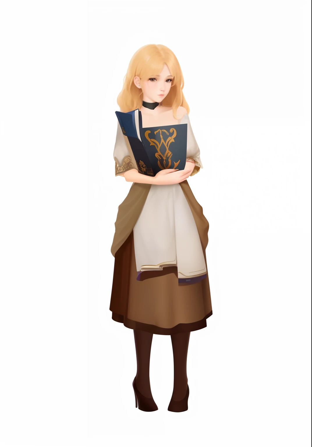 A cartoon image of a woman in a dress holding a book, full body portrait of a short!, rpg portrait full body, character full body portrait, in the art style of bowater, fullbody rpg portrait, Single character full body, full body character portrait, !!Full body portrait!!, full body concept, full-body portraits, full body character, official character illustration