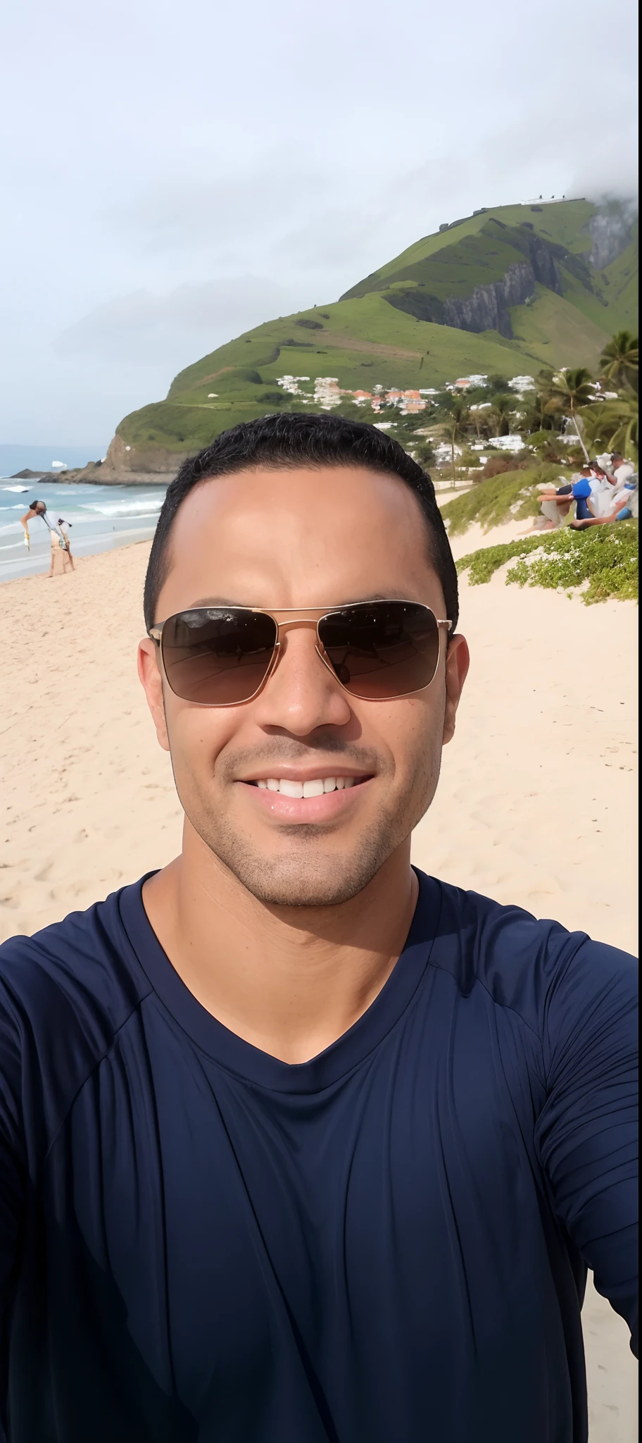 arafed man taking a selfie on the beach with a mountain in the background, caio santos, david rios ferreira, icaro carvalho, dan dos santos, Henry Alvim Correa, carmelo blandino, ronaldo nazario, salvador, edu souza, daniel mirante, joe alves, by Nándor Katona