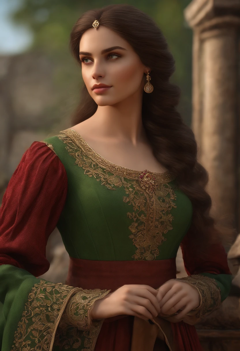 1girl, master part, best quality, 8k, Textura detalhada da pele, textura de pano detalhada, Rosto bonito e detalhado, detalhes intrincados, ultra detalhado, Uma europeia, olhos verdes, loira cacheada hai, Personagem 3D, cavaleiro medieval