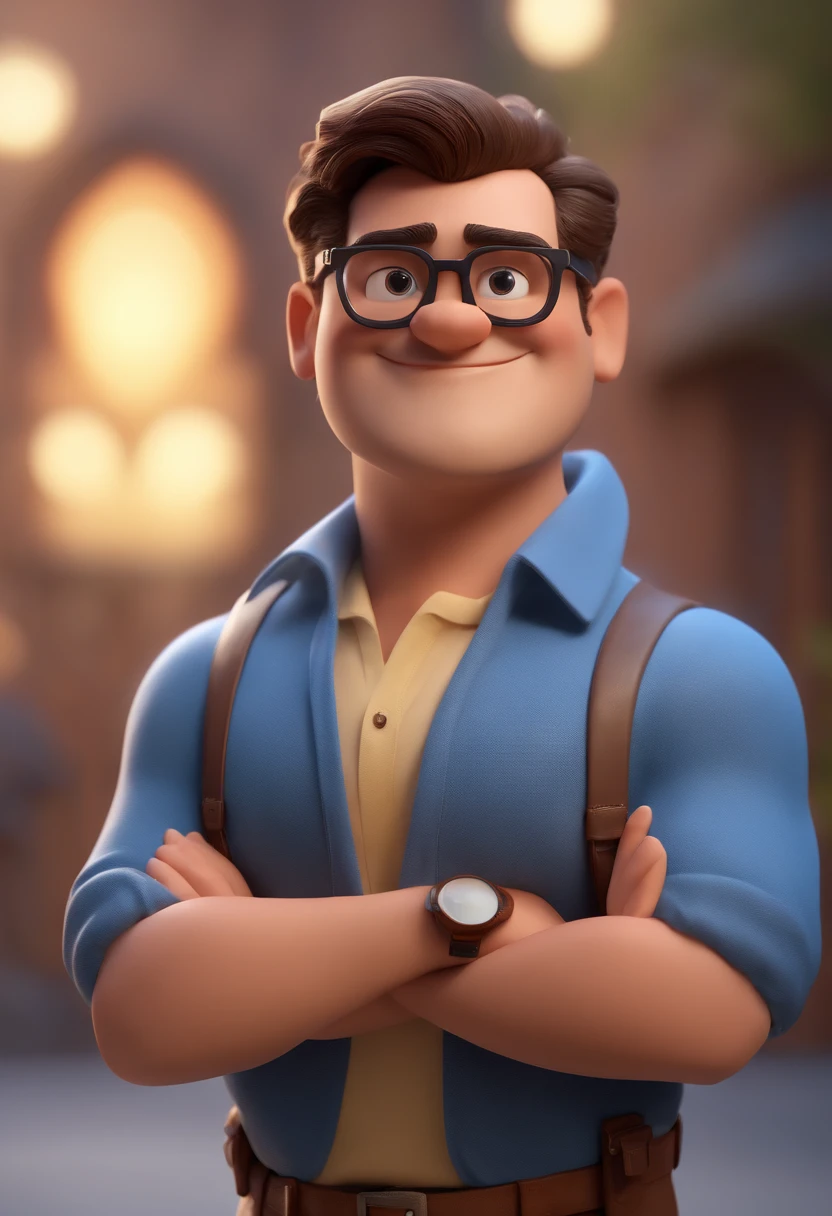 Cartoon character of a man with black glasses and a blue shirt, animation character, Caractere estilizado, animation style rendering, 3D estilizado, Arnold Maya render, 3 d render stylized, toon render keyshot, Personagem 3D, Personagem 3D, 3d rendering stylized, 3 d character render, personagem de desenho animado, Personagem de close up, Pose de personagem,  (Estilo Pixar) (master part:1.2) (Bokeh) (best quality) (pele detalhada) (textura detalhada) (8k) (argila) (Cinematic lighting) (foco nítido