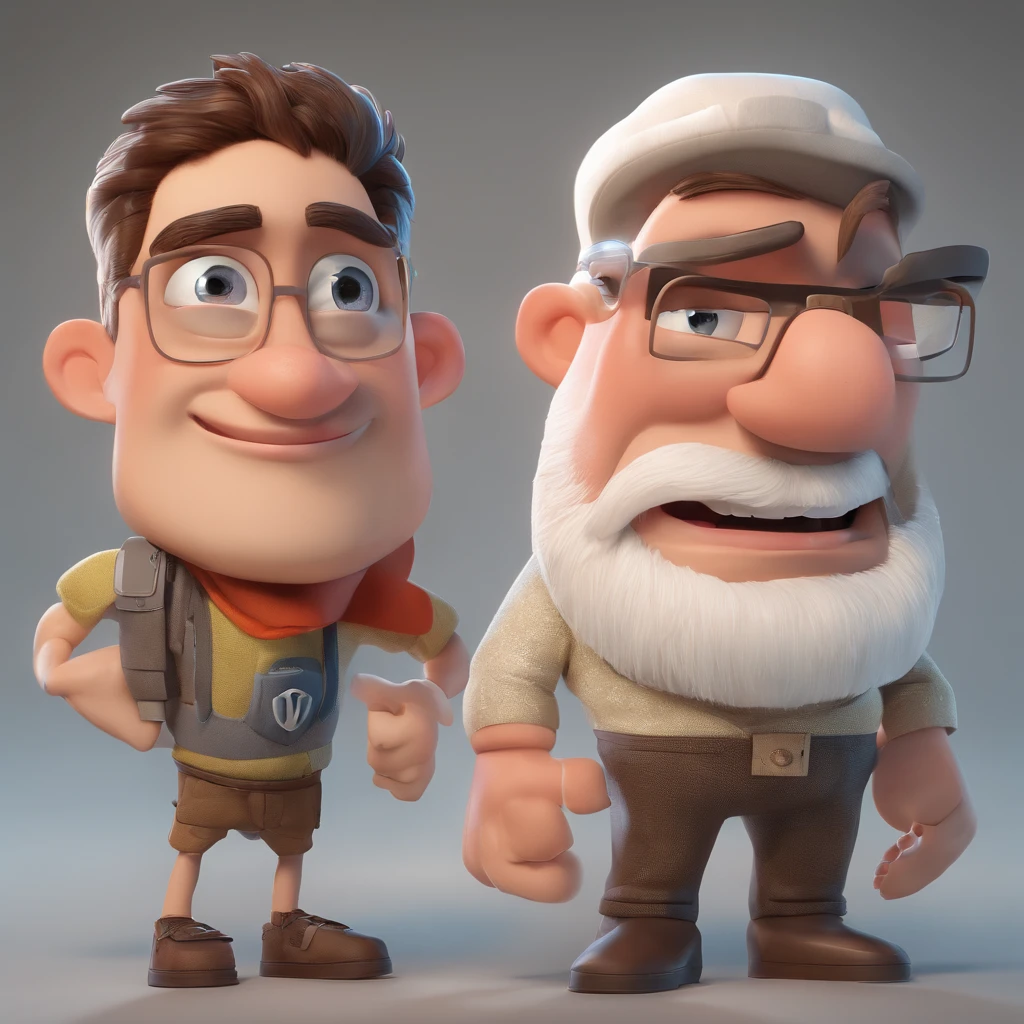 Crie dois filhos, um branco de olhos castanhos e barba, um filho preto sem barba e de tatuagem e brinco no estilo pixar.
