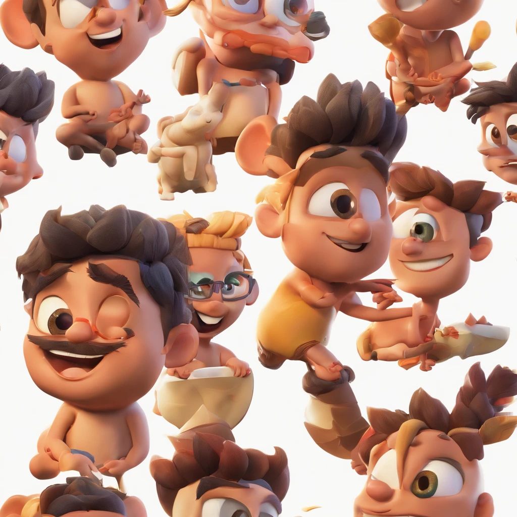 Crie dois filhos, um branco de olhos castanhos e barba, um filho preto sem barba e de tatuagem e brinco no estilo pixar.