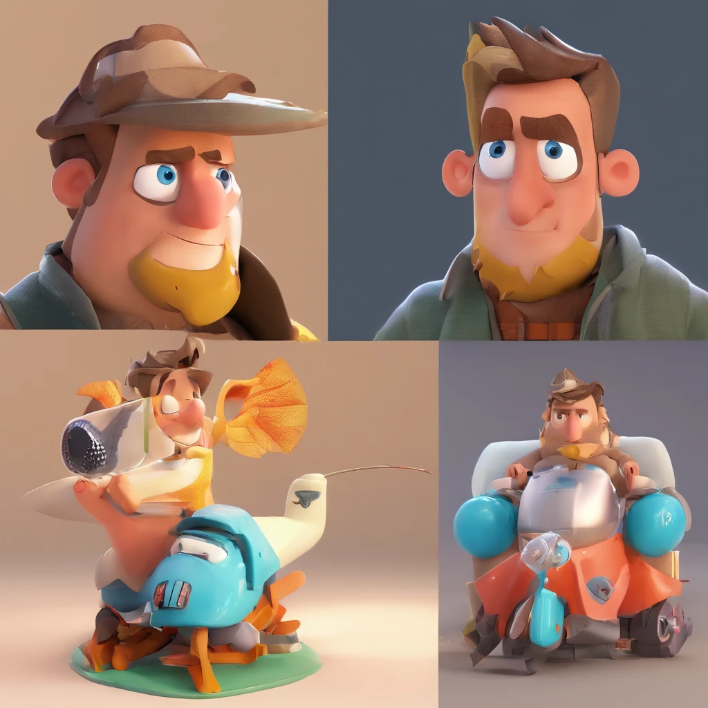 Criar um personagem no estilo Pixar. Trata-se de um homem de 30 anos, com barba, Branco, com cabelos castanhos curtos e um quiff, e olhos castanhos. Ele deve estar na frente de um computador, Trabalhar como designer