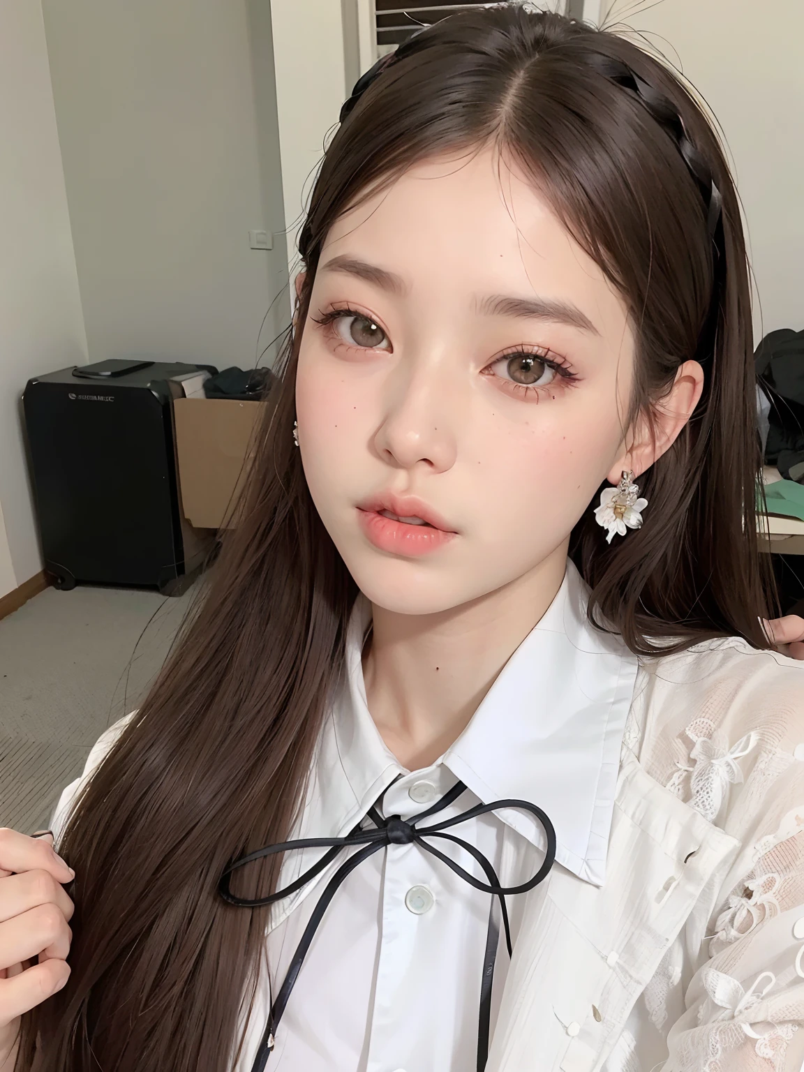 arafed asian woman with long hair wearing a white dress and a bow tie, tzuyu from twice, lalisa manobal, lalisa manoban of blackpink, portrait of jossi of blackpink, jisoo from blackpink, jossi of blackpink, jisoo of blackpink, dilraba dilmurat, xintong chen, portrait jisoo blackpink
