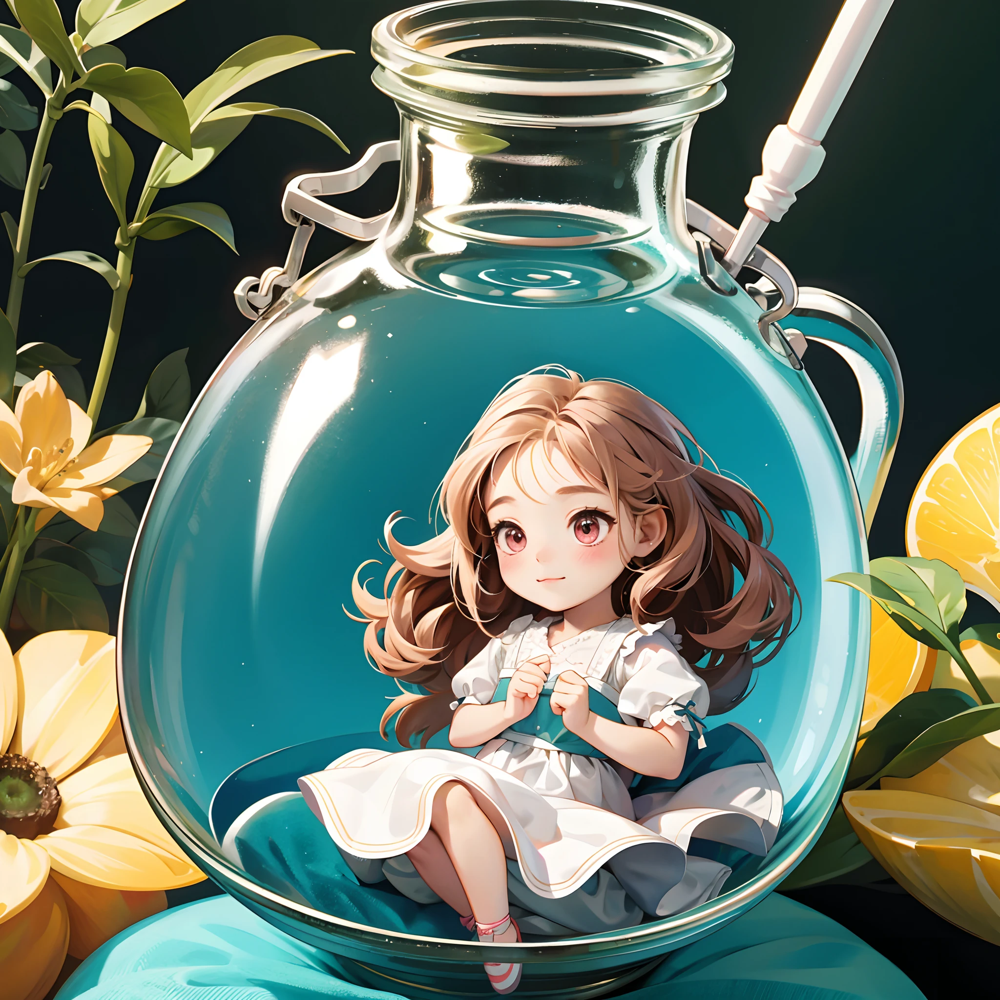 There is a small doll in a small jar、It's a cute pose......、