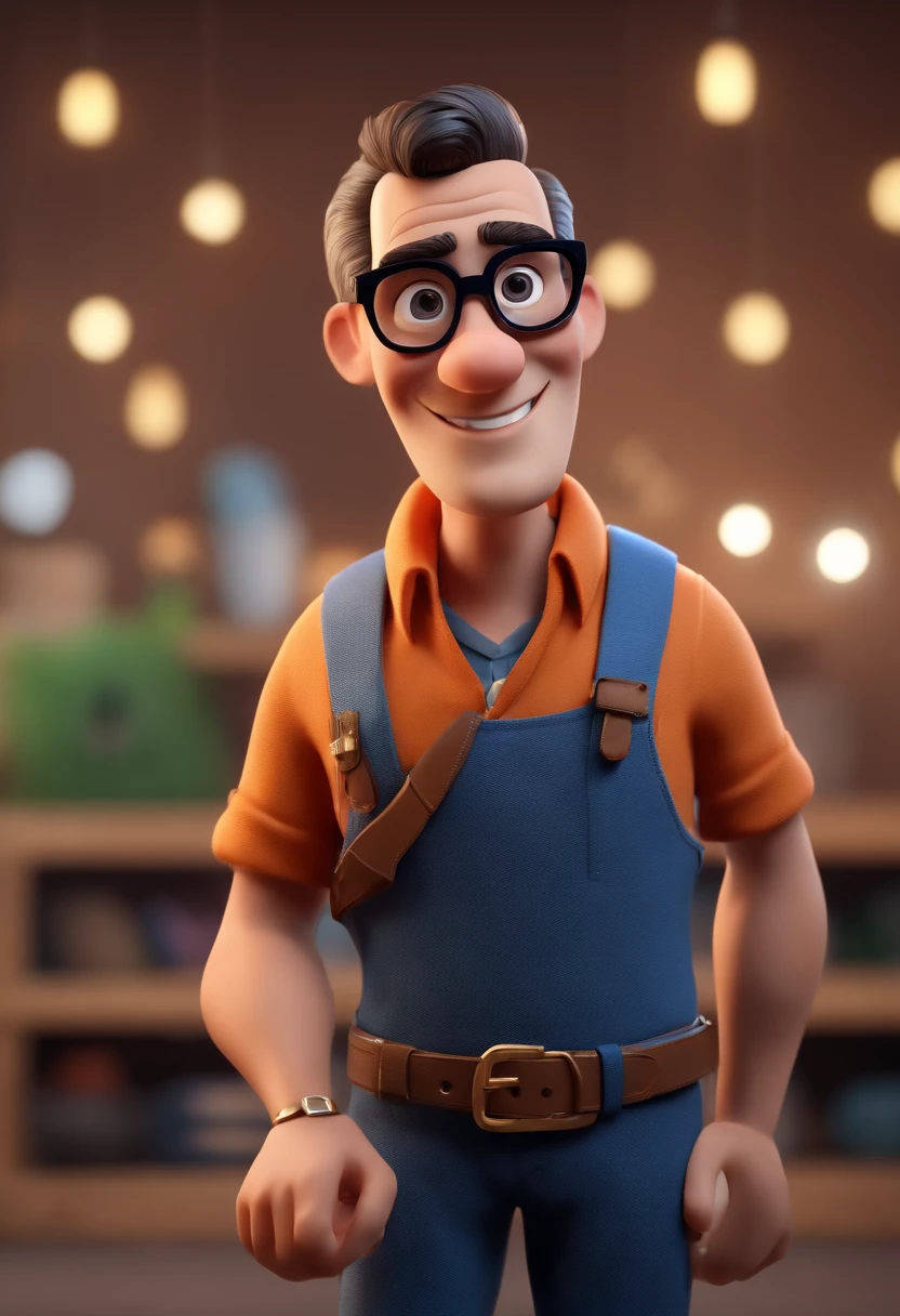 Cartoon character of a man with black glasses and a blue shirt, animation character, Caractere estilizado, animation style rendering, 3D estilizado, Arnold Maya render, 3 d render stylized, toon render keyshot, Personagem 3D, Personagem 3D, 3d rendering stylized, 3 d character render, personagem de desenho animado, Personagem de close up, Pose de personagem,  (Estilo Pixar) (master part:1.2) (Bokeh) (best quality) (pele detalhada) (textura detalhada) (8k) (argila) (Cinematic lighting) (foco nítido
