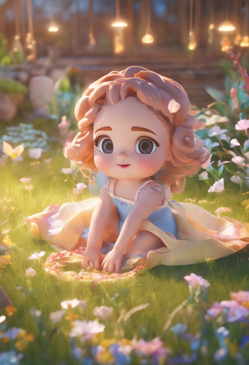 best quality, master part, fotorrealista, extremamente detalhado CG unidade 8k papel de parede, Chibi,1girl, Elsa,sozinho, cheio_corpo, sorrir, Olhando_em_visualizador, ao ar livre,