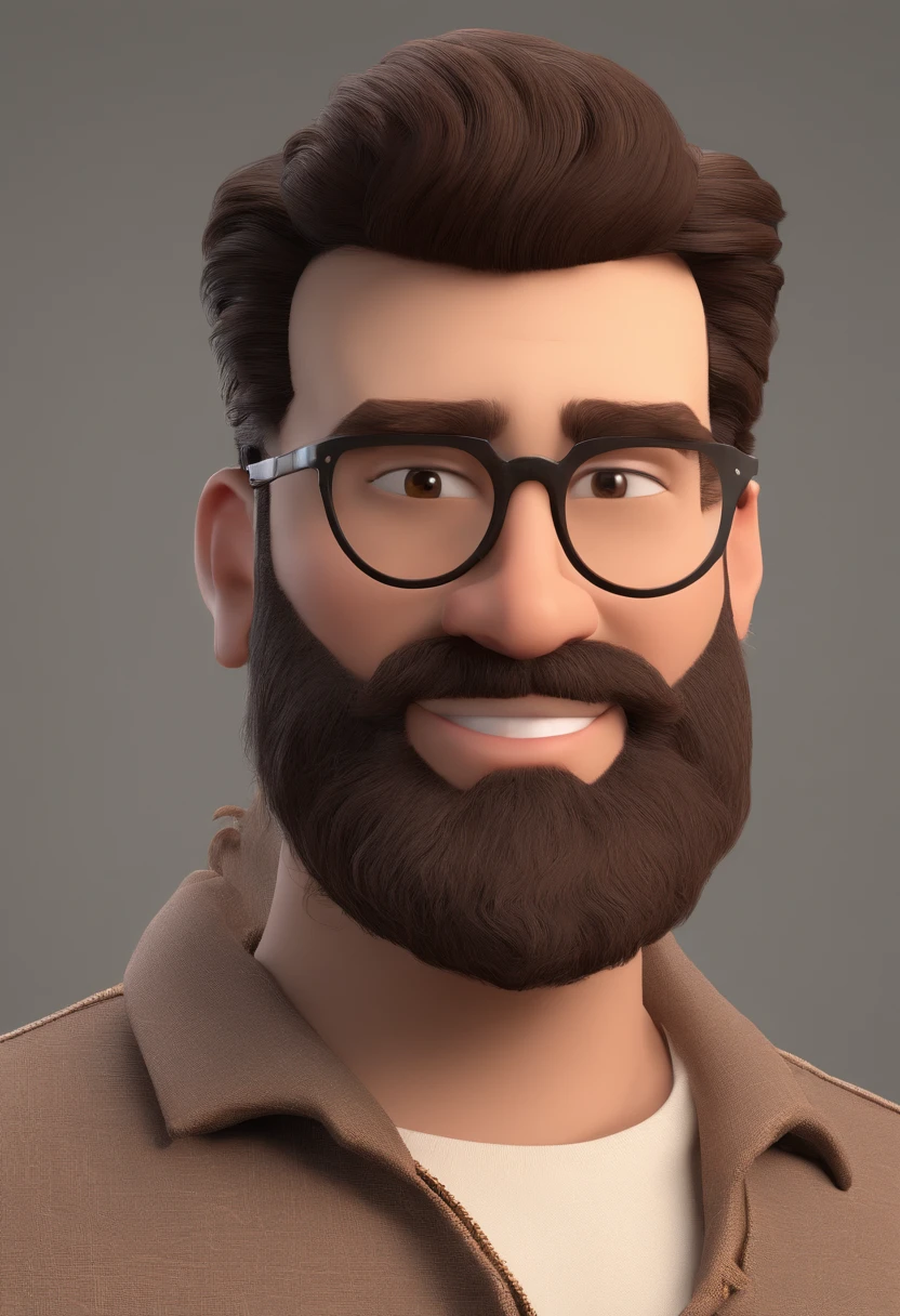 Estilo Pixar: Brown Eyes Man combone on head 27 years old with short dark brown beard