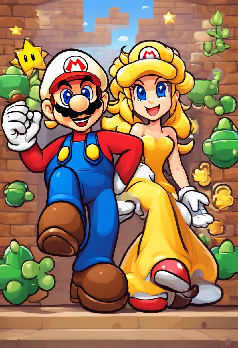 Deux meilleures amies une femme blonde et une femme brune dans un niveau de Super Mario Bros