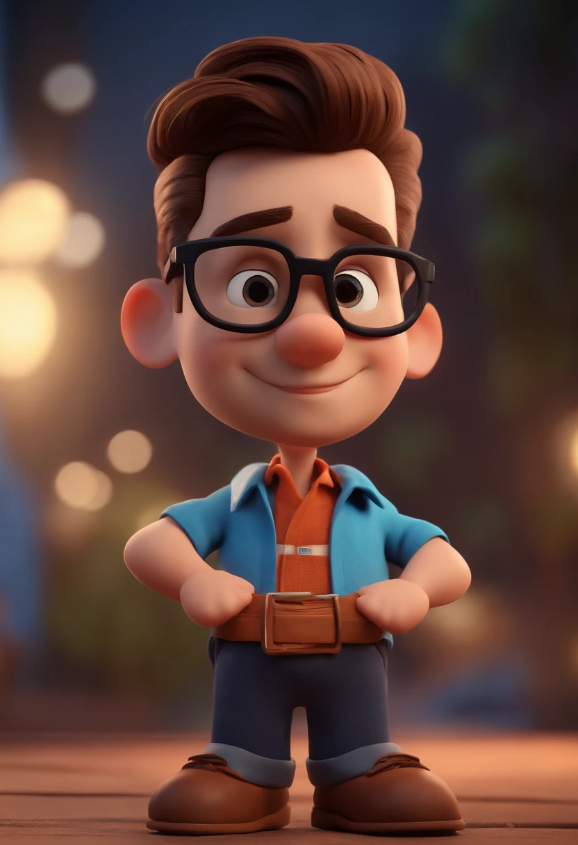 Cartoon character of a man with black glasses and a blue shirt, animation character, Caractere estilizado, animation style rendering, 3D estilizado, Arnold Maya render, 3 d render stylized, toon render keyshot, Personagem 3D, Personagem 3D, 3d rendering stylized, 3 d character render, personagem de desenho animado, Personagem de close up, Pose de personagem, (Estilo Pixar) (master part:1.2) (Bokeh) (best quality) (pele detalhada) (textura detalhada) (8k) (argila) (Cinematic lighting) (foco nítido