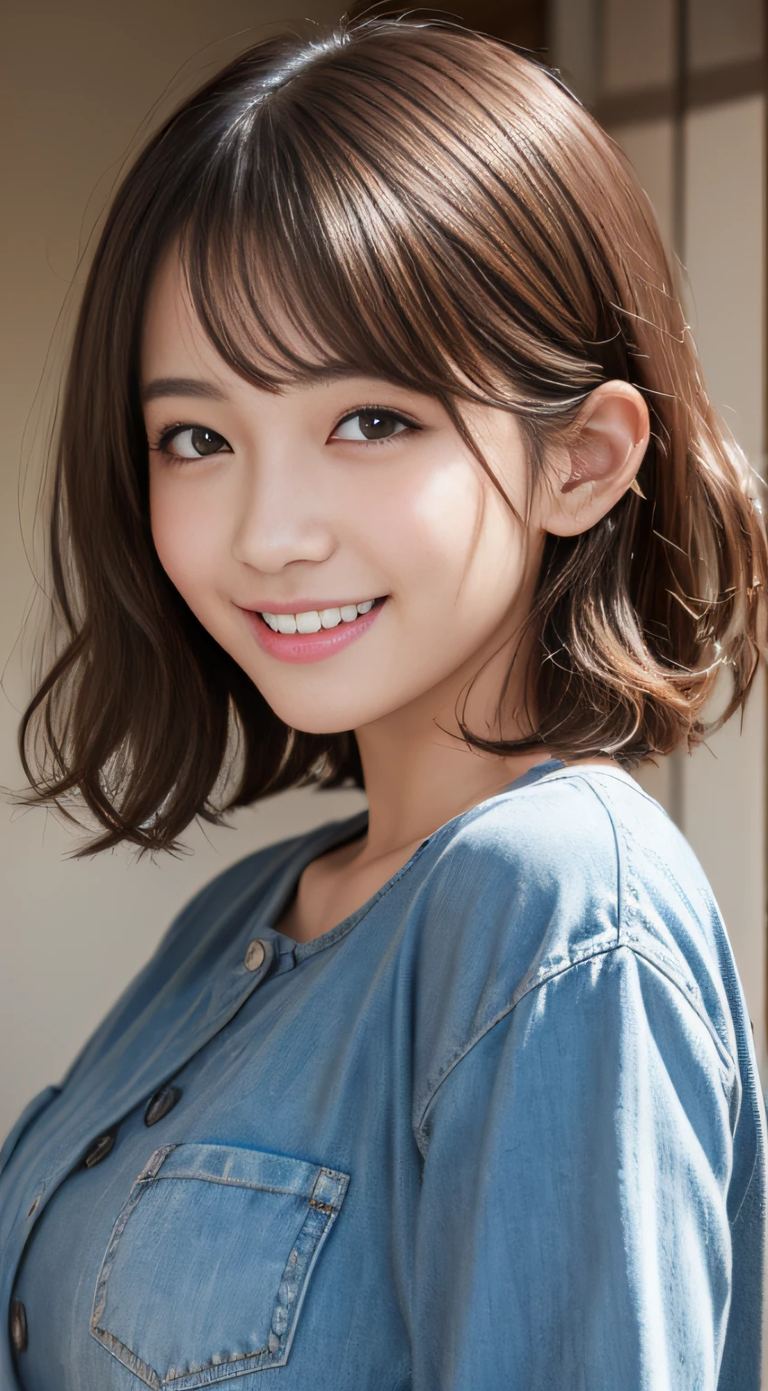 masterpiece:1.3), (8K, Realistic, RAW Photos, Best image quality: 1.4), Japanese girl、(Random Hairstyles:1.2)、Highly detailed face、Attention to detail、double eyelid、Chest to chest、Sharp focus:1.2、Beautiful woman:1.4、Light brown hair、Highest quality、masterpiece、Ultra-high resolution、(Realistic:1.4)、Highly detailed and professionally lit smiles、Loose、Swimwear、thin、Smiling expression、Short-haired、Deadly position