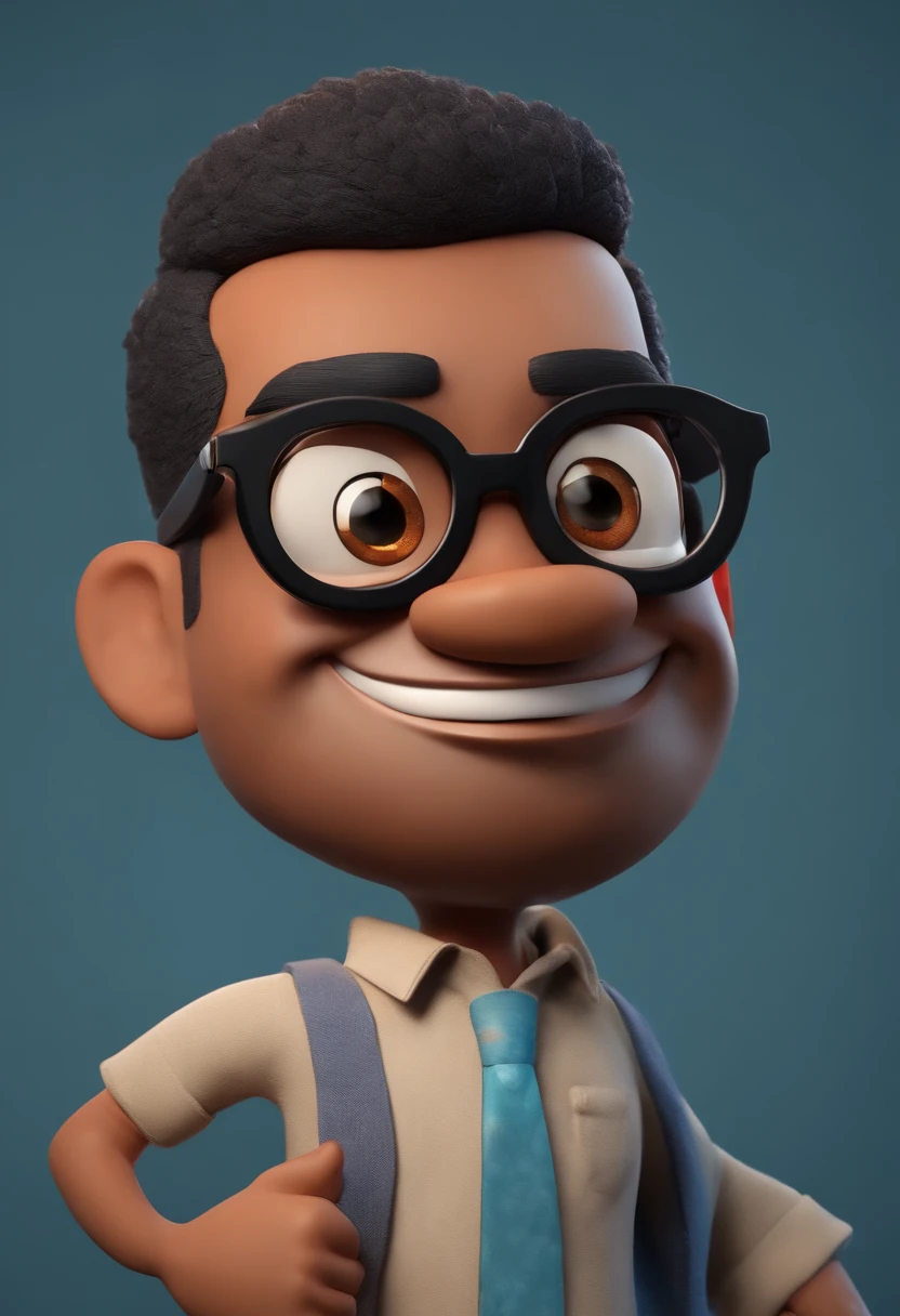 Cartoon character of a man wearing black glasses, barba preta e uma camisa azul, um personagem animado, Caractere estilizado, animation style rendering, 3D estilizado, Arnold Maya render, 3 d render stylized, toon render keyshot, Personagem 3D, Personagem 3D, 3d rendering stylized, 3 d character render, personagem de desenho animado, Personagem de close up, Pose de personagem, (Estilo Pixar) (master part:1.2) (Bokeh) (best quality) (pele detalhada) (textura detalhada) (8k) (argila) (Cinematic lighting) (foco nítido,Senta e vaza a parte superior do corpo