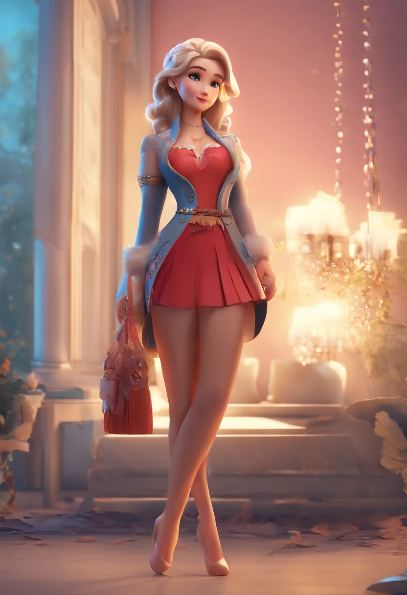 best quality, master part, fotorrealista, extremamente detalhado CG unidade 8k papel de parede, Chibi,1girl, Elsa,sozinho, cheio_corpo, sorrir, Olhando_em_visualizador, ao ar livre,