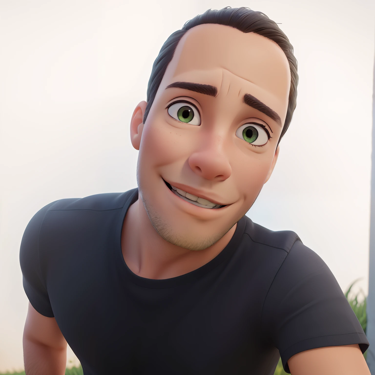 A man dressed in an orange shirt and black pants, smiling and pointing to the side with his index finger, standing in a vibrant garden [colorful flowers, lush green grass], with sunlight gently illuminating his face and creating warm shadows, capturing an artistic and photorealistic scene. The image is of the highest quality (best quality, 4k, highres, ultra-detailed), showcasing ultra-fine painting techniques and sharp focus, resulting in a masterpiece (masterpiece:1.2) artwork. The overall color palette is vivid and vibrant, with vivid colors enhancing the visual impact. The lighting is carefully crafted with studio lighting techniques, emphasizing the details and depth of the scene, giving it a professional touch. The artwork combines elements of portraits and outdoor photography, with a touch of realism and conceptual artistry, creating a visually striking and captivating image.