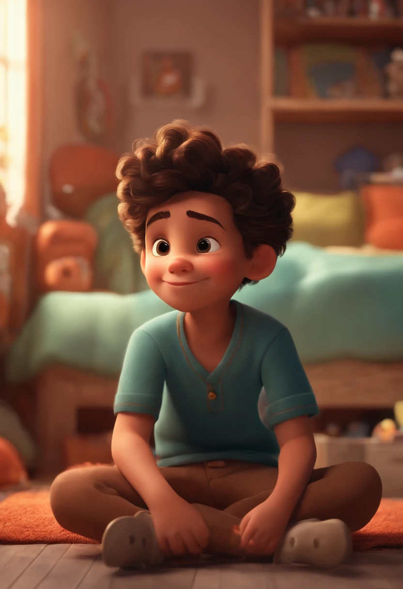 Image of a boy for a story in a YouTube video in Pixar format, He's the little allabester, He's the class leader, He's outgoing, Playful and gets up for a lot of things, cabelo curto
