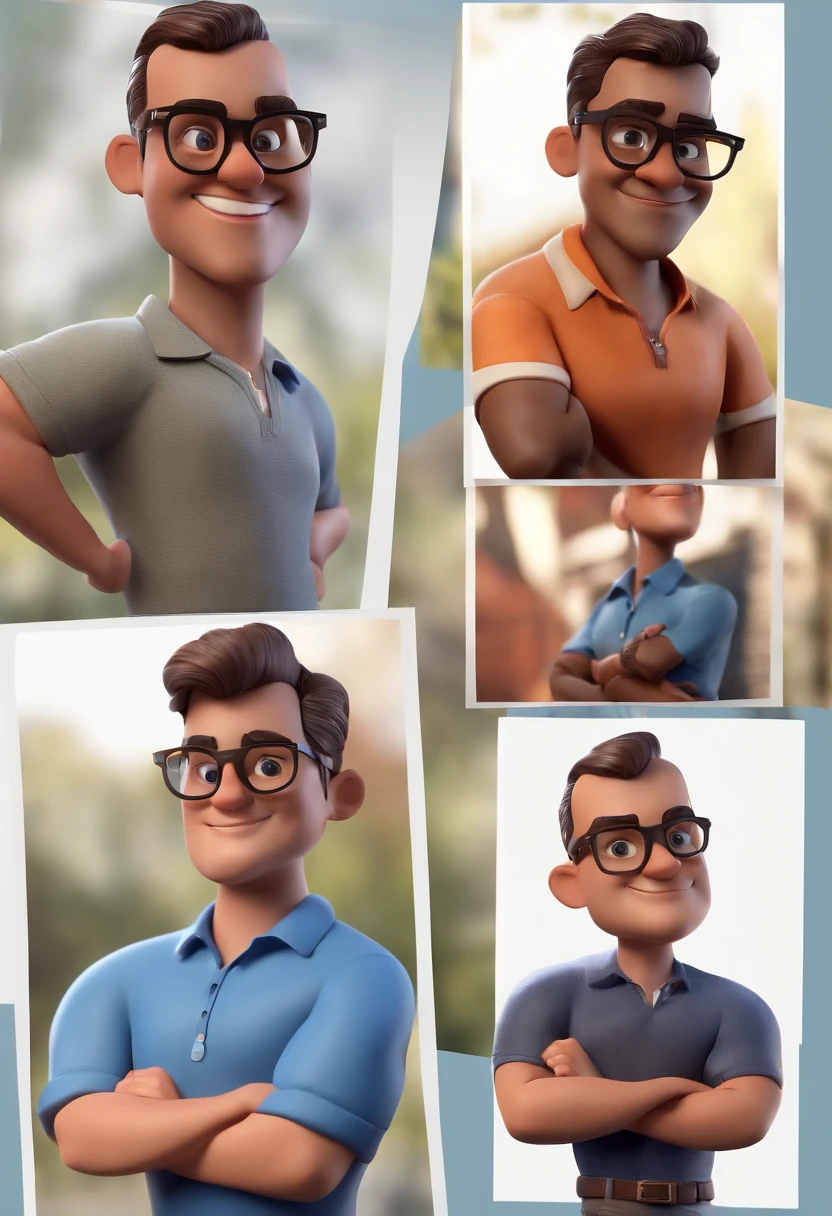 Cartoon character of a man with black glasses and a blue shirt, animation character, Caractere estilizado, animation style rendering, 3D estilizado, Arnold Maya render, 3 d render stylized, toon render keyshot, Personagem 3D, Personagem 3D, 3d rendering stylized, 3 d character render, personagem de desenho animado, Personagem de close up, Pose de personagem, (Estilo Pixar) (master part:1.2) (Bokeh) (best quality) (pele detalhada) (textura detalhada) (8k) (argila) (Cinematic lighting) (foco nítido