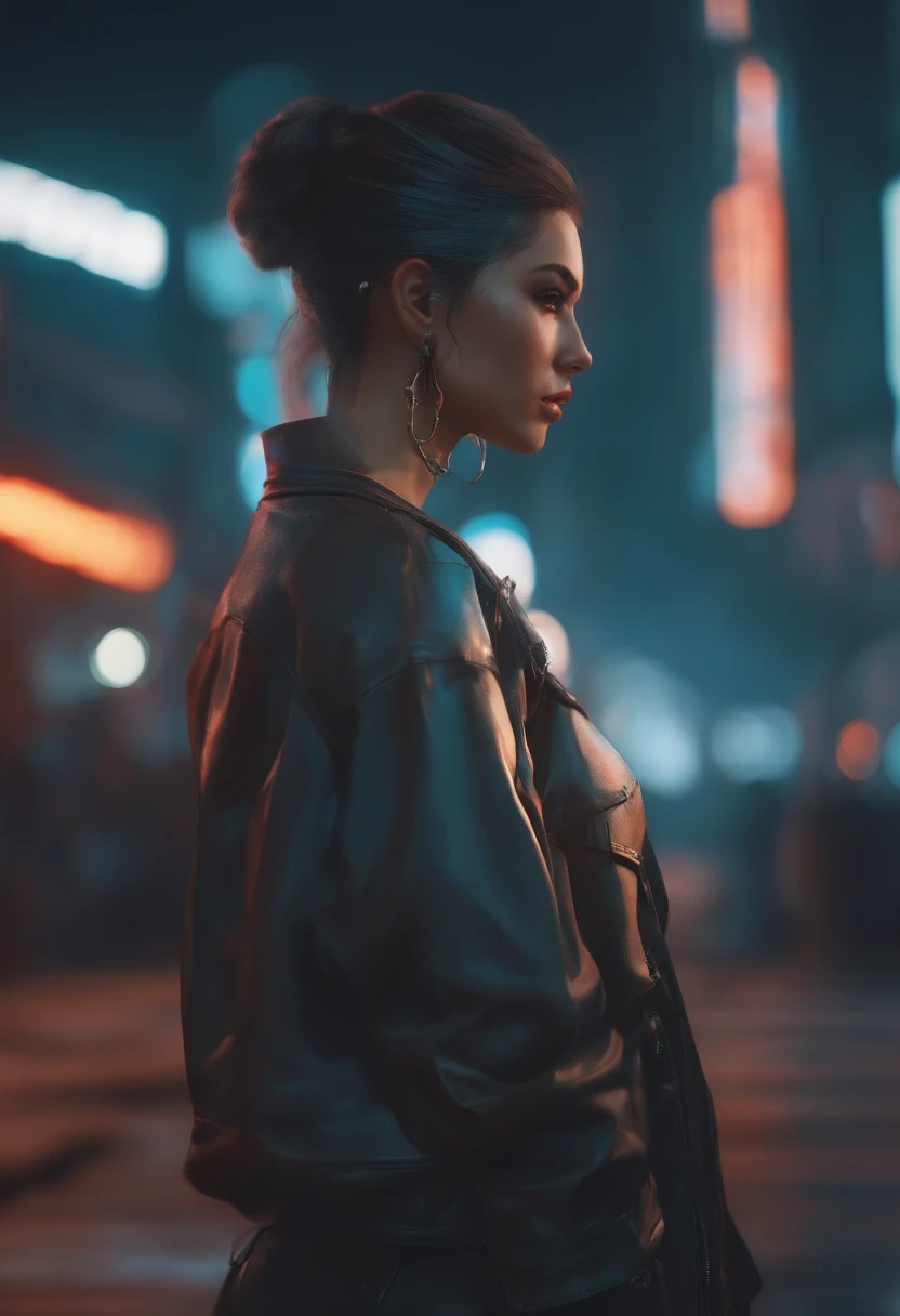 There's a woman standing on the side of the street, arte cyberpunk por Yang J, trending on ArtStation, realismo, Arte no estilo de Guweiz, estilo anime. 8k, Guweiz, Estilo anime 3D realista, Trend in CGTacing:, 🤤 retrato da menina, estilo cyberpunk hiper-realista, Estilo anime misturado com Fujifilm, menina cyberpunk sonhadora