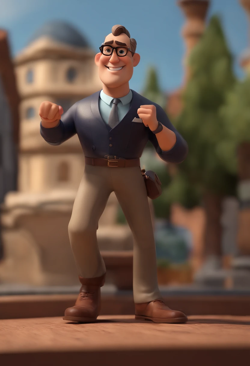 Cartoon character of a man wearing black glasses, barba preta e uma camisa azul, um personagem animado, Caractere estilizado, animation style rendering, 3D estilizado, Arnold Maya render, 3 d render stylized, toon render keyshot, Personagem 3D, Personagem 3D, 3d rendering stylized, 3 d character render, personagem de desenho animado, Personagem de close up, Pose de personagem, (Estilo Pixar) (master part:1.2) (Bokeh) (best quality) (pele detalhada) (textura detalhada) (8k) (argila) (Cinematic lighting) (foco nítido,Senta e vaza a parte superior do corpo