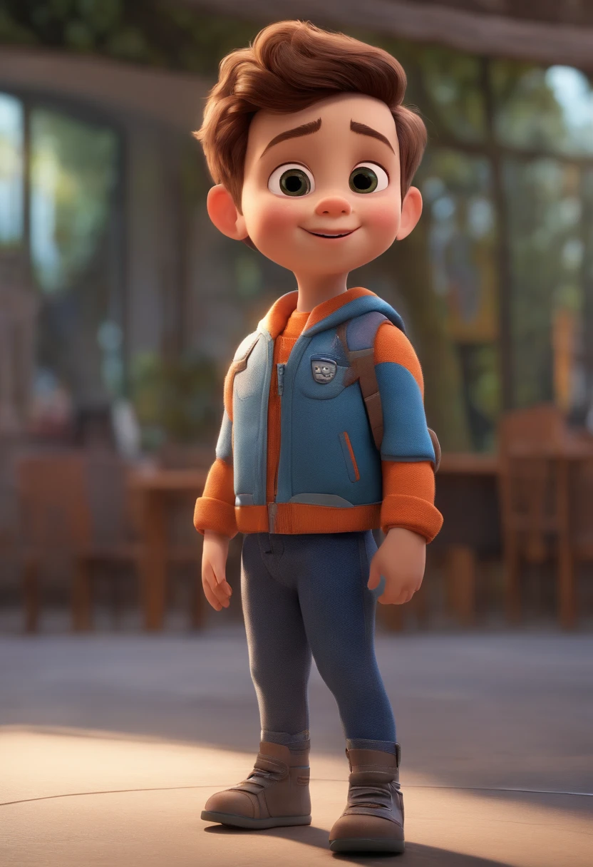 a happy cute ??? standing short hair, vestindo uma fantasia espacial, , fundo branco, barnet, Tom, Estilo Pixar, ....3d, desenhos animados, rosto detalhado, asymmetrical 16k
