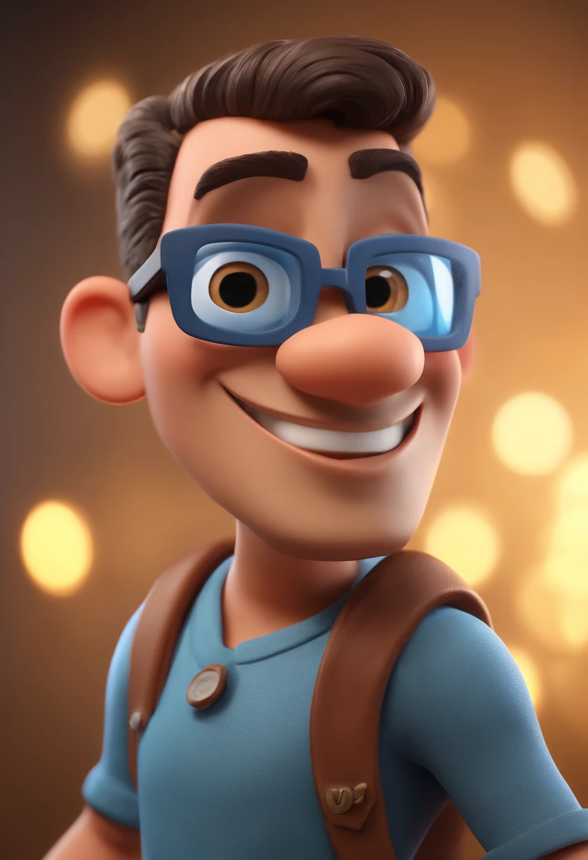 Cartoon character of a man with black glasses and a blue shirt, animation character, Caractere estilizado, animation style rendering, 3D estilizado, Arnold Maya render, 3 d render stylized, toon render keyshot, Personagem 3D, Personagem 3D, 3d rendering stylized, 3 d character render, personagem de desenho animado, Personagem de close up, Pose de personagem, (Estilo Pixar) (master part:1.2) (Bokeh) (best quality) (pele detalhada) (textura detalhada) (8k) (argila) (Cinematic lighting) (foco nítido