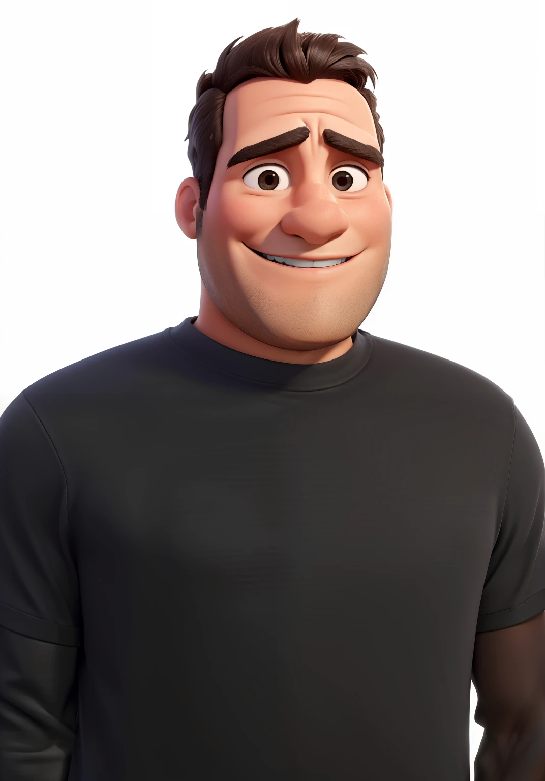 Homem de frente para a camera, e sorrindo, ele esta usando camiseta preta.
