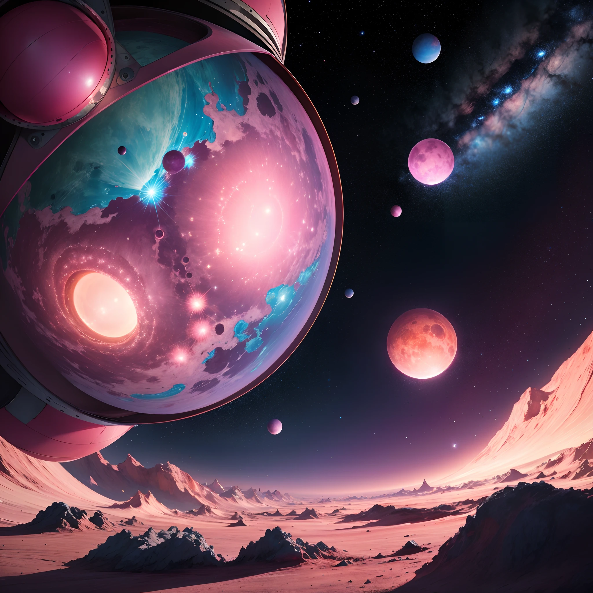 pink planets in space