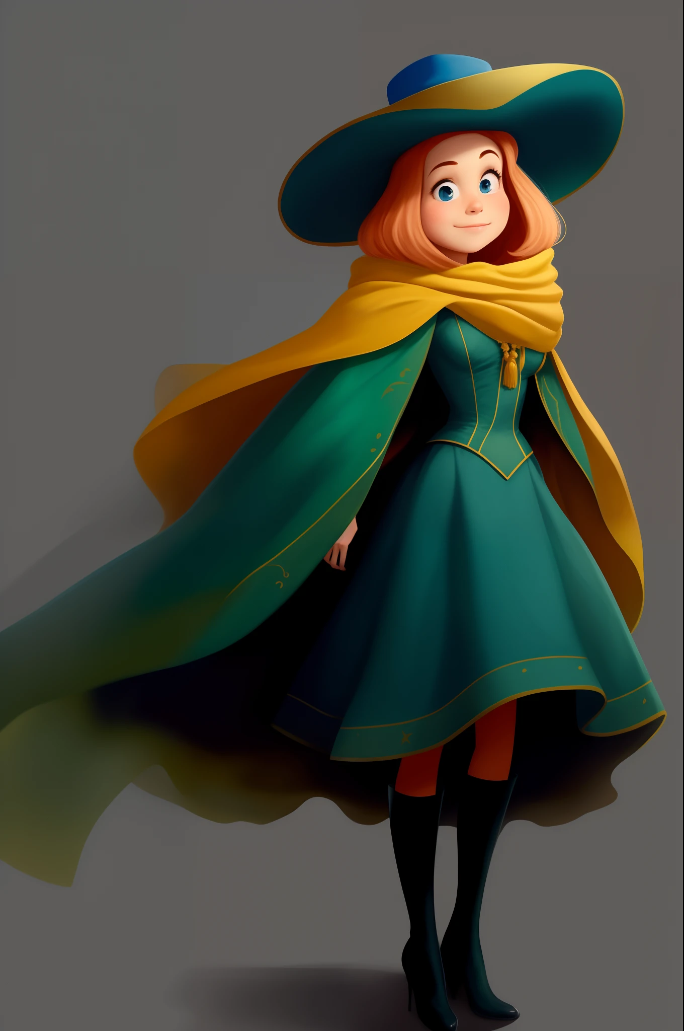 Create me a Pixar cape-style character that is Brazilian and wears a hat, esteja vestido uma roupa verde e amarelo