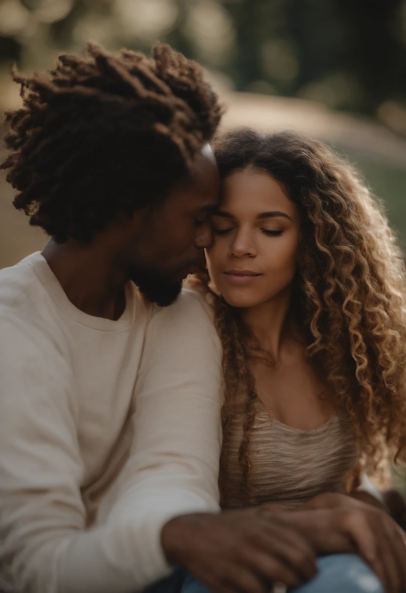 Lightskin boy with dreads with a lightskin teenl with curly back hair kissing