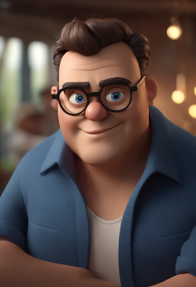 Cartoon character of a man with black glasses and a blue shirt, animation character, Caractere estilizado, animation style rendering, 3D estilizado, Arnold Maya render, 3 d render stylized, toon render keyshot, Personagem 3D, Personagem 3D, 3d rendering stylized, 3 d character render, personagem de desenho animado, Personagem de close up, Pose de personagem, (Estilo Pixar) (master part:1.2) (Bokeh) (best quality) (pele detalhada) (textura detalhada) (8k) (argila) (Cinematic lighting) (foco nítido